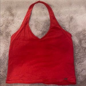 RED CROPPED HALTER TOP